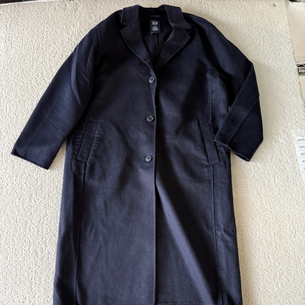 GAP Mens Wool Cocoon Coat Navy Blue Longline‎ Button Front Jacket M 725913-02